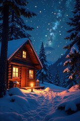 Fototapeta premium Twinkling stars and candlelight in a cozy cabin, winter, warmth