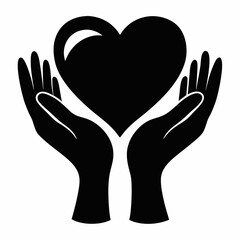 Heart in Hands Silhouette black silhouette vector illustration white background