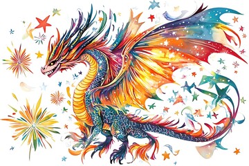 Colorful Dragon and Fairy in a Magical Setting