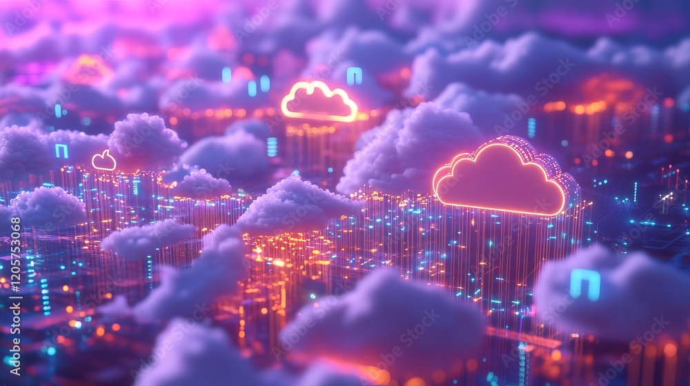 Poster abstract futuristic cloud network data background
