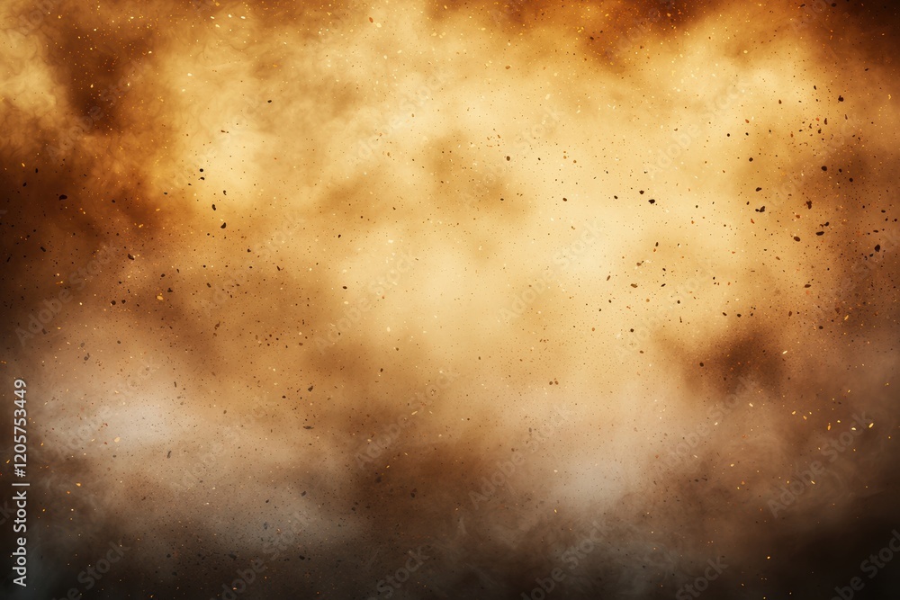Poster dramatic golden particles exploding in a dark atmosphere with depth and texture