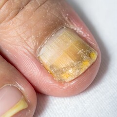Obraz premium Close-up of a fungal nail infection with thickened edges
