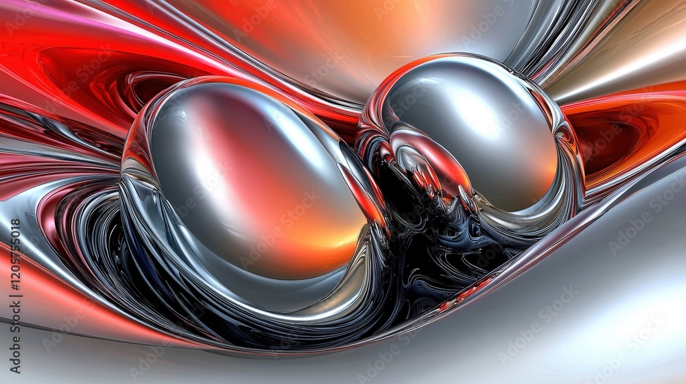 Fototapete Abstract Fractal Art with Metallic Ovoid Shapes and Swirling Patterns