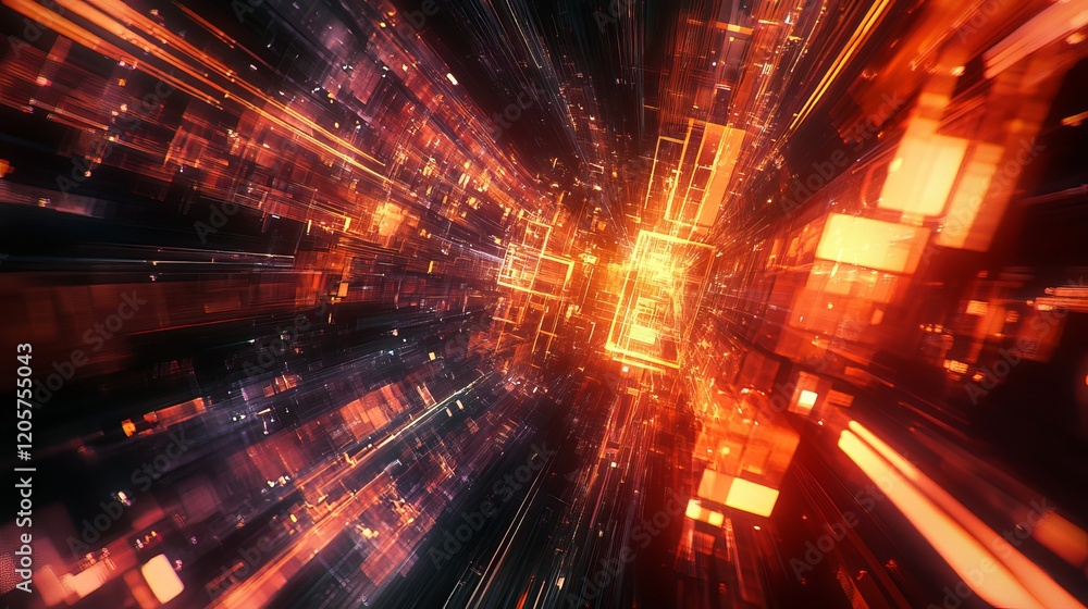 Poster abstract futuristic tech background, data network tunnel