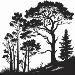 Obraz premium Midnight Forest vector silhouette black design white background