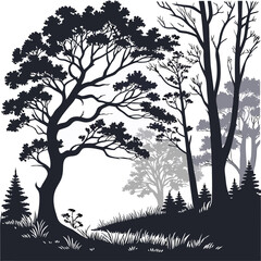 Midnight Forest vector silhouette black design white background