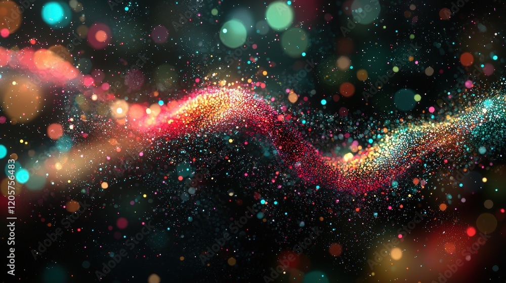 Poster abstract colorful particle wave with bokeh lights