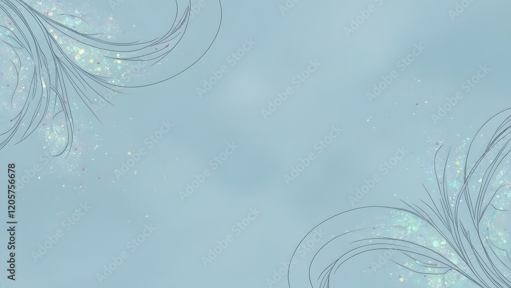 Poster blue backdrop with delicate lines and sparkling glitter for text overlay