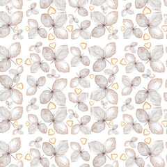 Hand drawn seamless cute floral pattern. Abstract print with cute hearts. Fashionable design for invitation, packaging, valentine.
