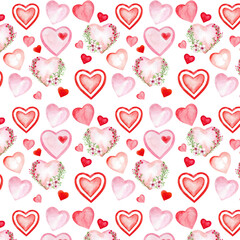 Seamless pattern. Love. Pink and red hearts. Illustration.