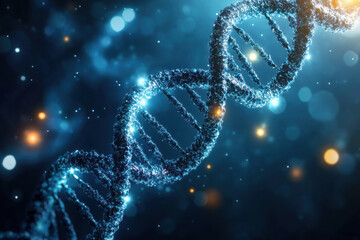 Double helix DNA structure on dark blue background. Science and microbiology concept. Generated AI