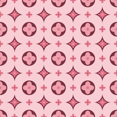 Luxury pink flower LV Elegance style seamless pattern on pastel pink background.