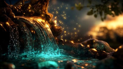Enchanted Waterfall: A Serene Night Scene