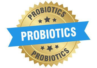probiotics. probiotics round blue and gold label isolated on transparent background