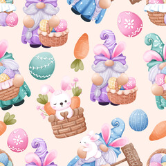 Cute Easter gnome illustration seamless pattern