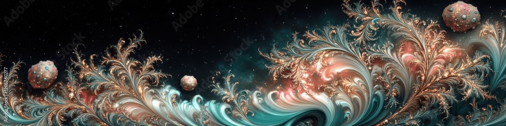 Wall mural stunning abstract space art with cosmic waves and swirling planets creating a mesmerizing interstell