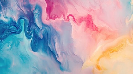 Fototapeta premium Abstract gradient texture in pastel hues of pink, blue, and yellow, blending smoothly across the image.