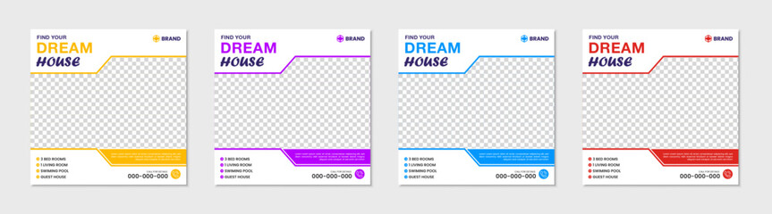 Real estate house social media post or square banner template. house property sale banner square story post marketing web banner template.