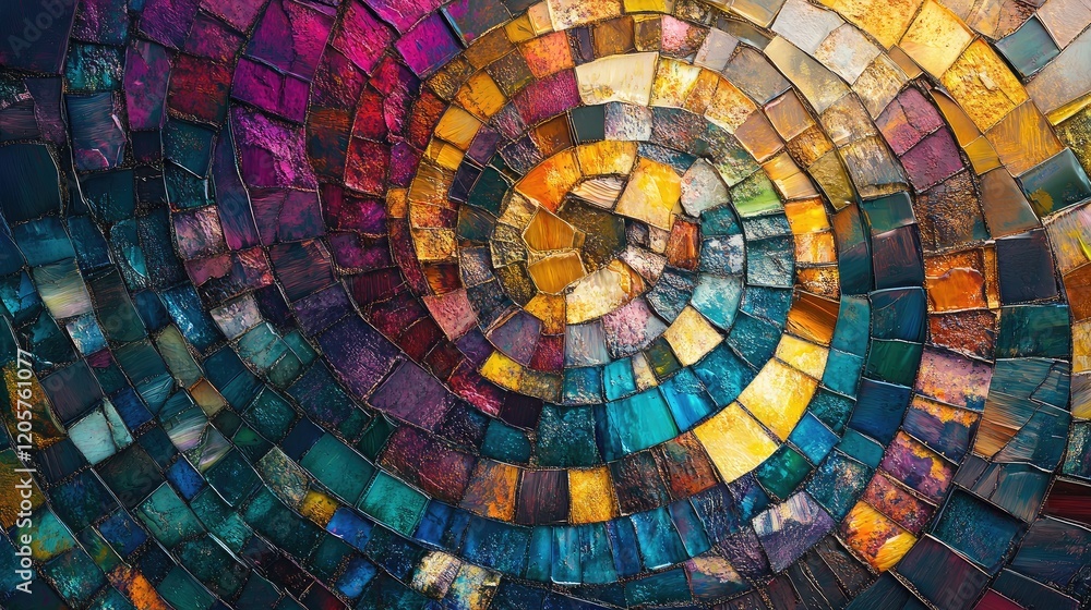 Poster abstract mosaic texture in vibrant jewel tones, creating an intricate and artistic pattern.