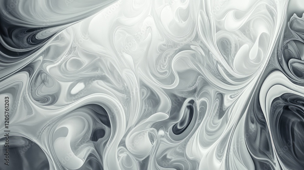 Poster abstract smoke-like texture with swirling black and white patterns on a gradient gray background.