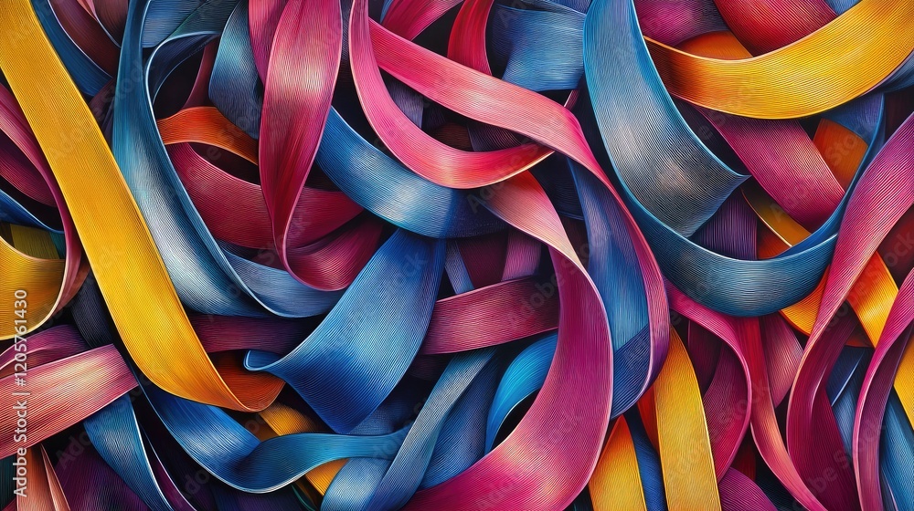 Aufkleber abstract texture of intertwined colorful ribbons, forming a chaotic yet harmonious pattern.