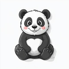 Charming Cartoon Panda with Rosy Cheeks Sitting and Smiling on a Plain White Background, adorable black and white panda illustration