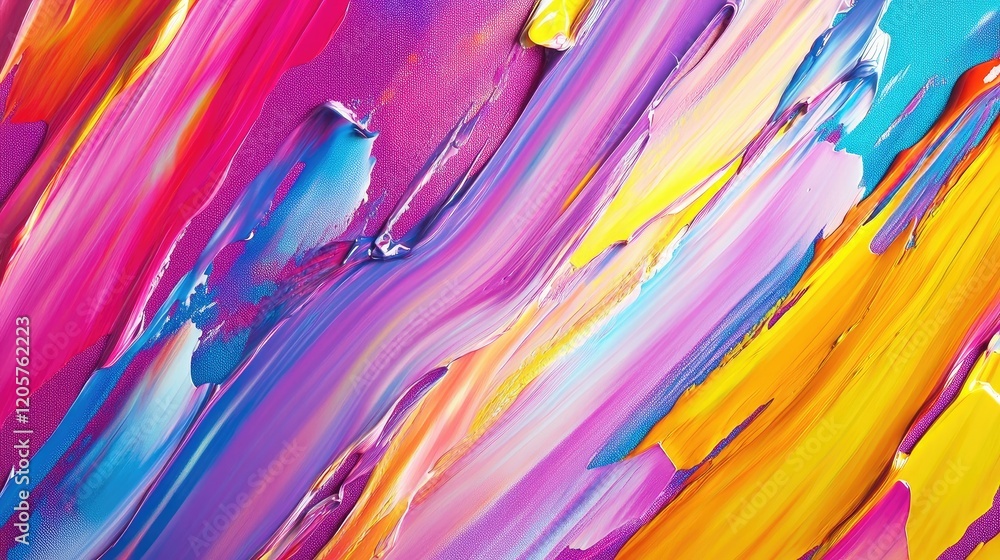Poster abstract texture of vibrant multicolored brushstrokes on a canvas, with dynamic and energetic patter