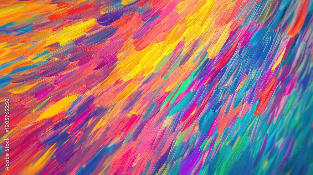 Poster abstract texture of vibrant multicolored brushstrokes on a canvas, with dynamic and energetic patter