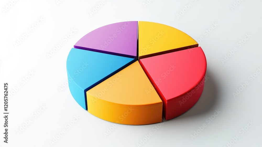 Poster an abstract representation of a profitable pie chart with vibrant sections, placed on a minimalist w