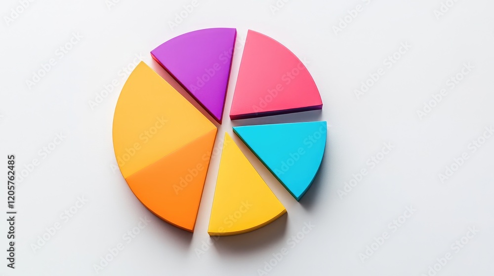 Poster an abstract representation of a profitable pie chart with vibrant sections, placed on a minimalist w