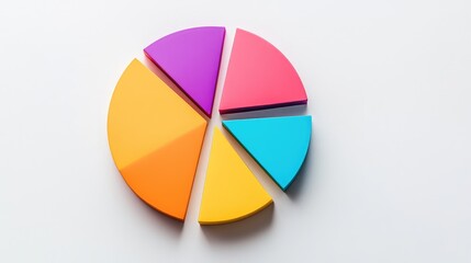 Obraz premium An abstract representation of a profitable pie chart with vibrant sections, placed on a minimalist white background.