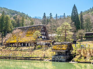 Gassho-zukuri settlement, building in Gifu style, old classic house style in Gifu area of Japan, for durable and protection from cold in winter 