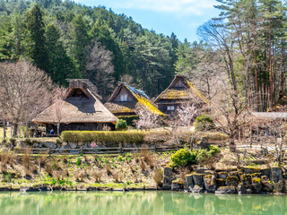 Gassho-zukuri settlement, building in Gifu style, old classic house style in Gifu area of Japan, for durable and protection from cold in winter 
