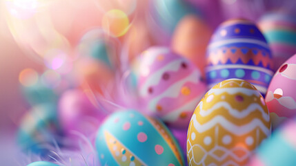 Bright pink festive Easter background with glittery decorated eggs, perfect for greeting cards, digital designs, and seasonal promotions