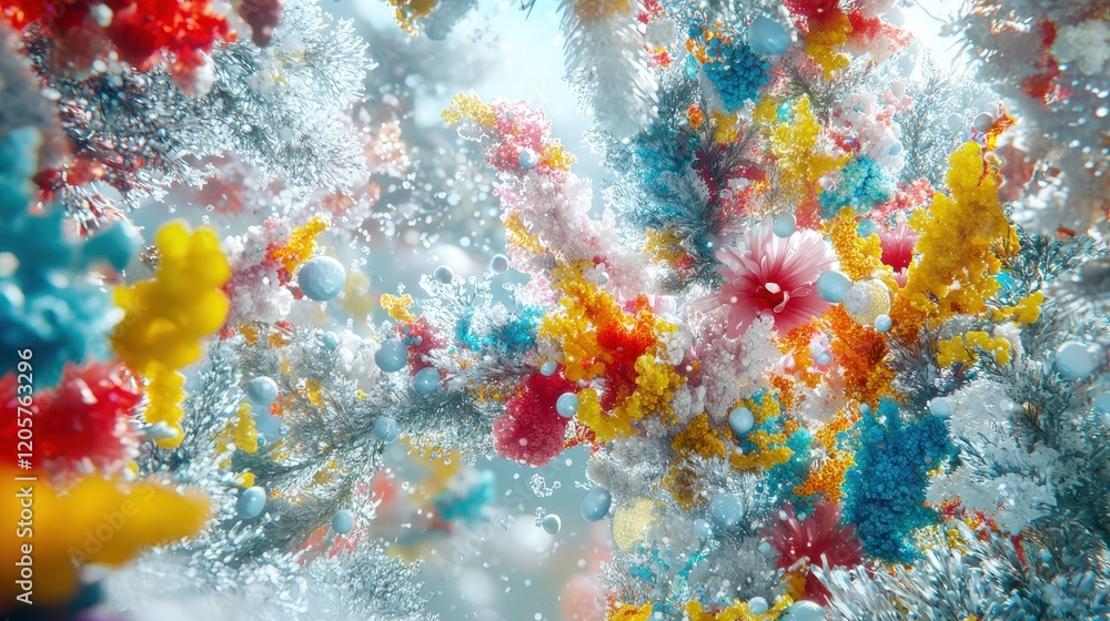 Poster vibrant abstract particle explosion: a dynamic and colorful composition