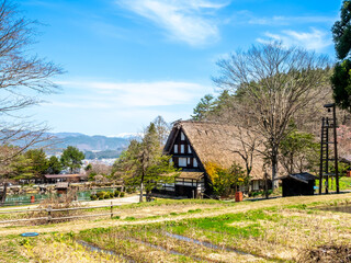 Gassho-zukuri settlement, building in Gifu style, old classic house style in Gifu area of Japan, for durable and protection from cold in winter 