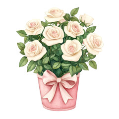 Fototapeta premium Roses Basket Clipart Vector Illustration - Romantic Floral Design