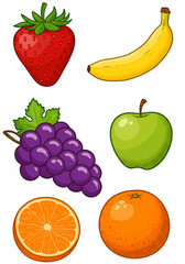 Colorful Fruit Illustration Banana Apple Strawberry Grapes Orange
