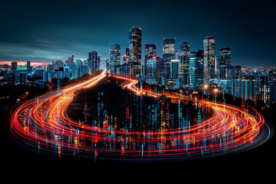 Dynamic abstract art representing speed, momentum, growth, and innovative digital elements