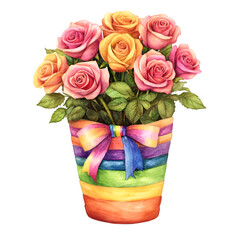 Roses Basket Clipart Vector Illustration - Romantic Floral Design