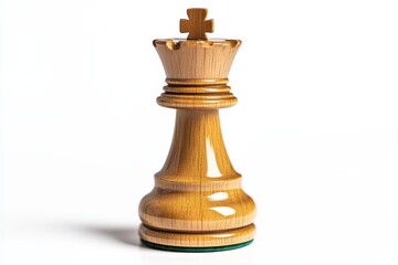 Fototapeta premium A beautifully crafted wooden chess king piece stands prominently against a plain background, showcasing its intricate design and smooth finish.