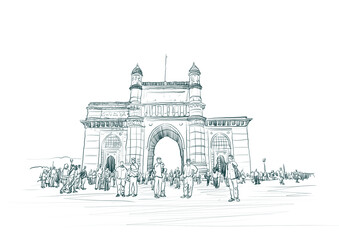 Obraz premium Mumbai skyline, Maharashtra, India. This illustration represents the city with its most notable buildings.