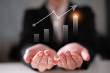 Business growth bar chart upward arrow graph finance success investment concept