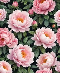 Obraz premium Botanical illustration of watercolor roses and peonies, watercolor, roses, peonies