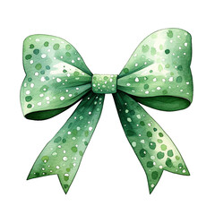 Elegant green bow. Watercolor and ink illustration.
