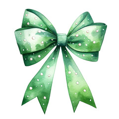 Elegant green bow. Watercolor and ink illustration.