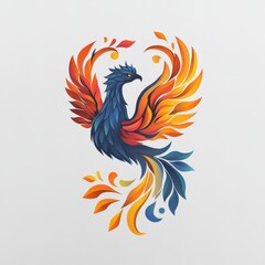 Obraz premium Abstract rendering of a phoenix with vibrant fiery plumage symbolizing rebirth and transformation on a clean white background