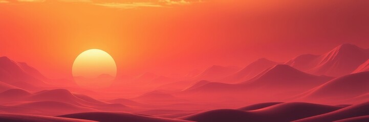Fototapeta premium Minimalist Abstract Sunset Landscape with Warm Orange and Red Wavy Hills in a Serene Digital Composition
