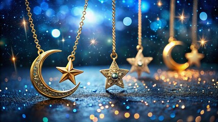 Celestial Gold Necklaces: Elegant Starry Night Jewelry Photography