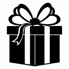 Gift Box with Ribbon black silhouette vector illustration white background